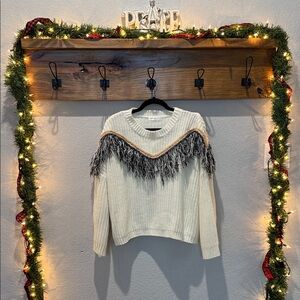 Fringe Accent Cream Sweater size S